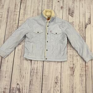 Levi’s Ex-Boyfriend Sherpa Trucker Jacket L Blue Stripe Corduroy NWT